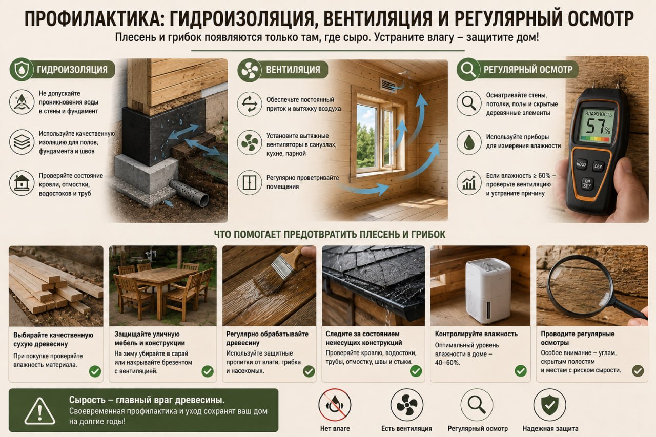 Профилактика: гидроизоляция, вентиляция и регулярный осмотр